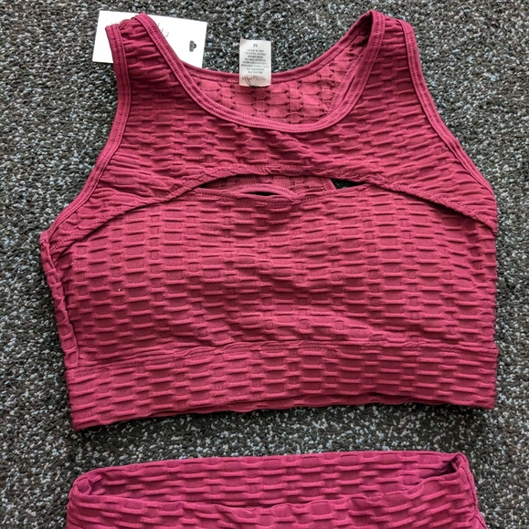 Brand new Bra + leggings Burgundy and fancy fit jacket workout set Women size M - Picture 4 of 15